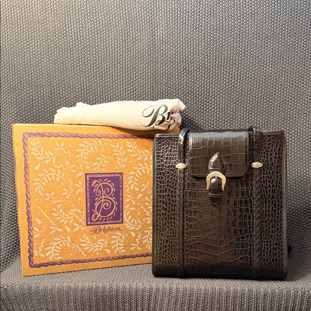 Vintage 1990’s Brighton Black Crocodile Embossed Bag